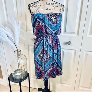 Strapless stretch cinched waist casual vacation dress